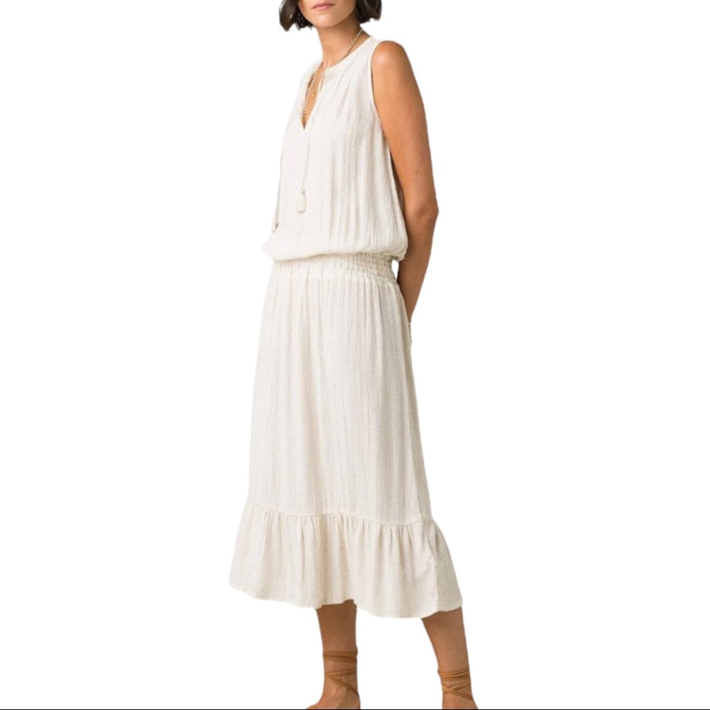 PRANA Sentinel Midi Dress Cream Sleeveless Tiered Large L